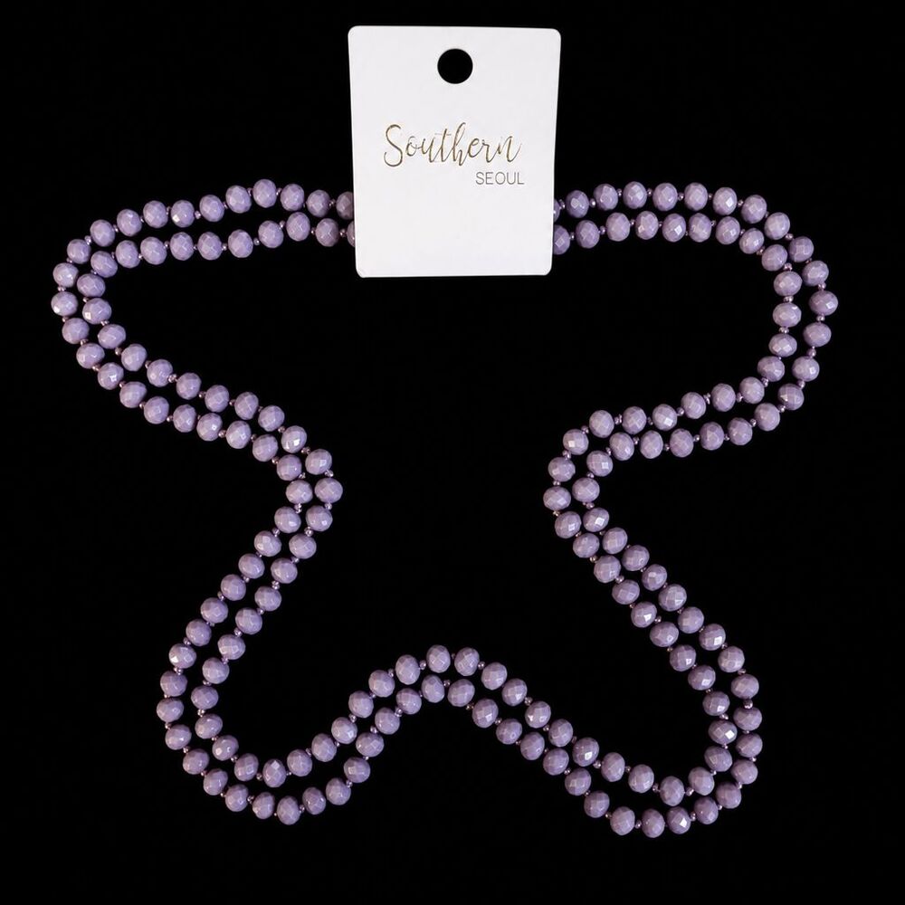 VTG Style Southern Seoul Lavendar Purple Faceted Crystal Beaded 57" Necklace NEW